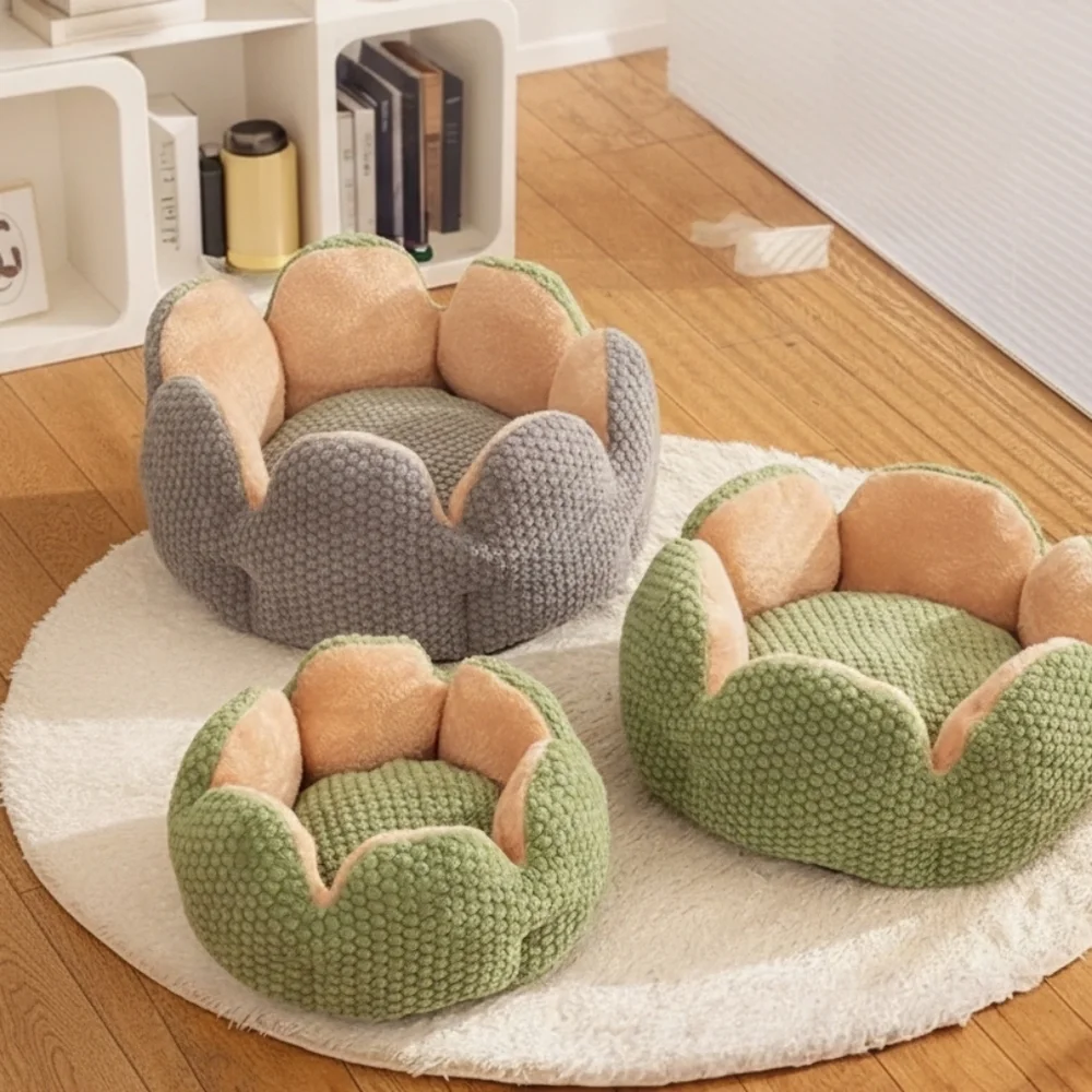 Fuzzy Raised Petal Scallop Plush Pet Bed Cat Small Dog Animal Home Lounge MEDIUM